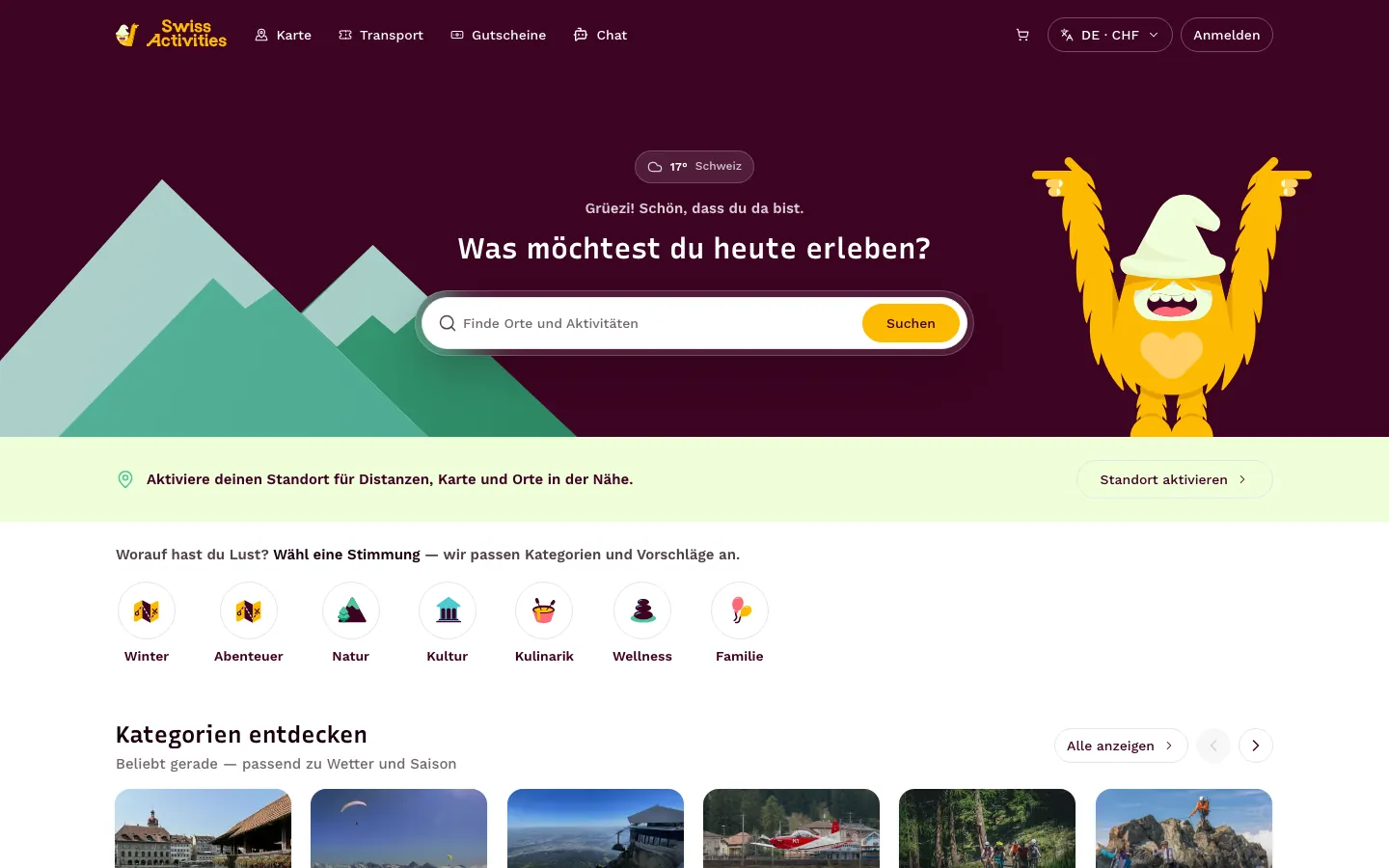 Page d'accueil de swissactivities.com